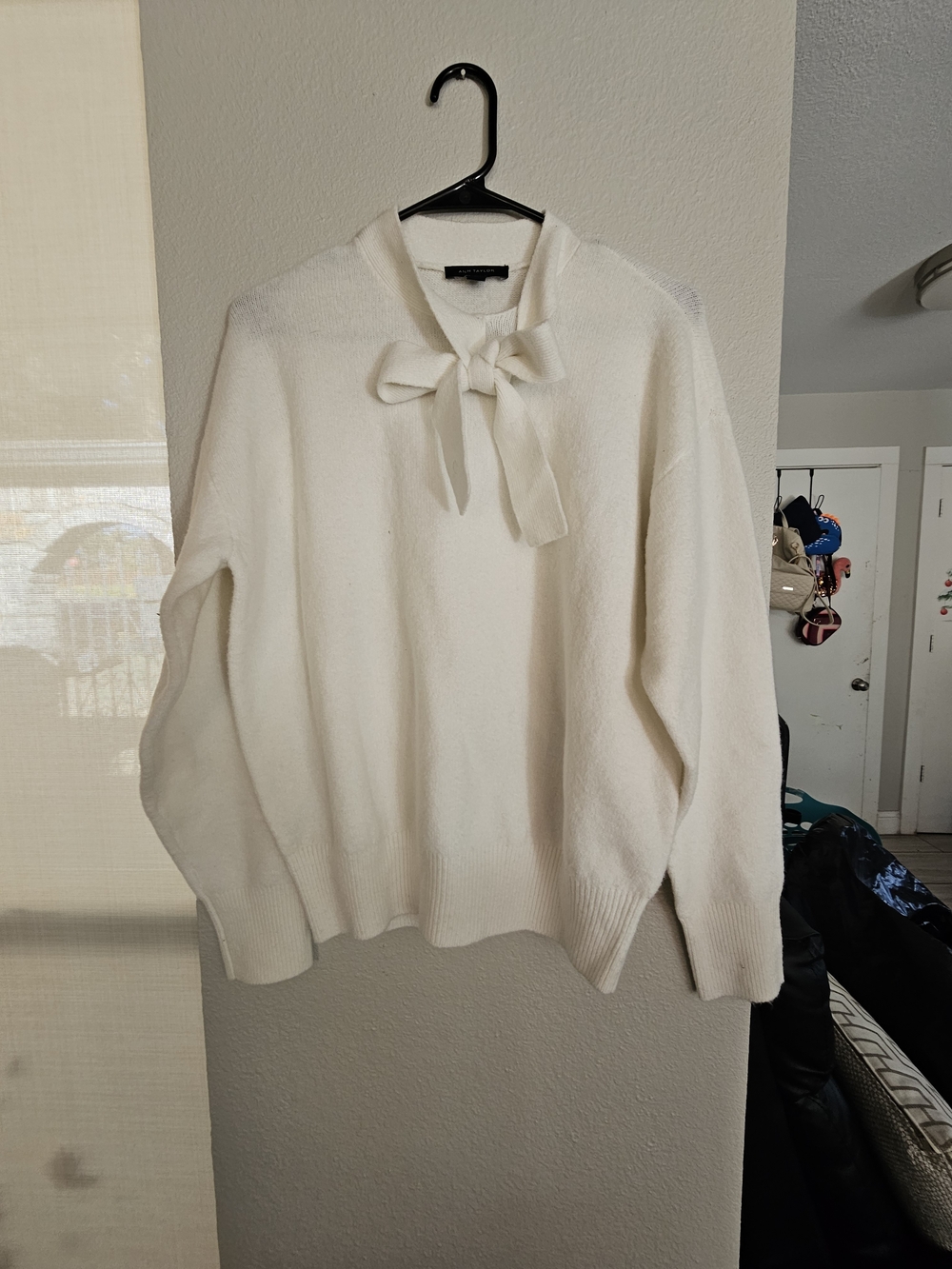 Bow-Tie Neck Ivory Sweater